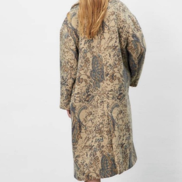 NWT ZARA Blogger Fav. Oversized Wool Coat LMT Ed. Sand Paisley Print - Picture 7 of 10